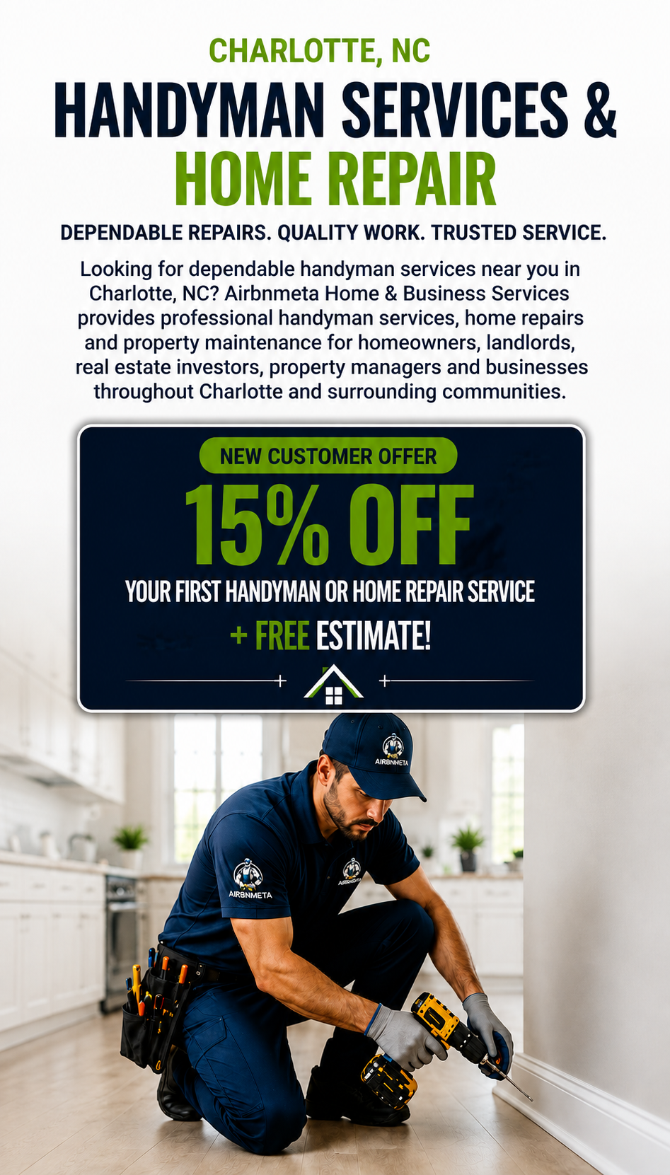 Airbnmeta handyman providing home repair services in Charlotte NC